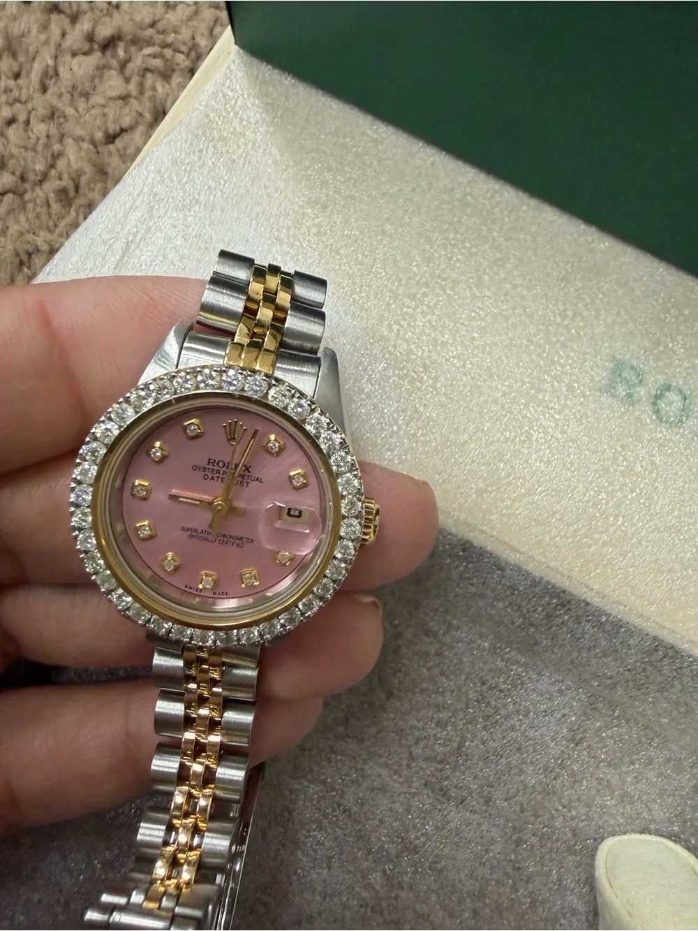 Rolex Ladies Two-Tone Watch with Pink Dial and Diamond Bezel - Picture 8 of 13